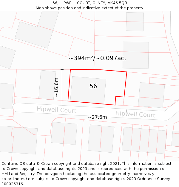 56, HIPWELL COURT, OLNEY, MK46 5QB: Plot and title map