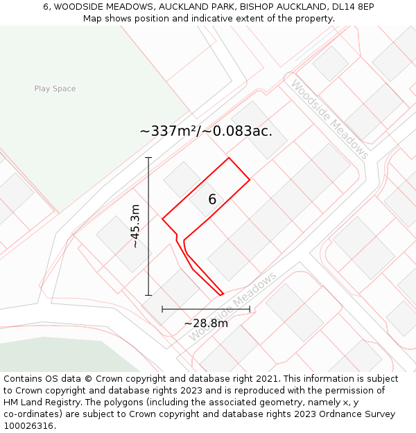 6, WOODSIDE MEADOWS, AUCKLAND PARK, BISHOP AUCKLAND, DL14 8EP: Plot and title map