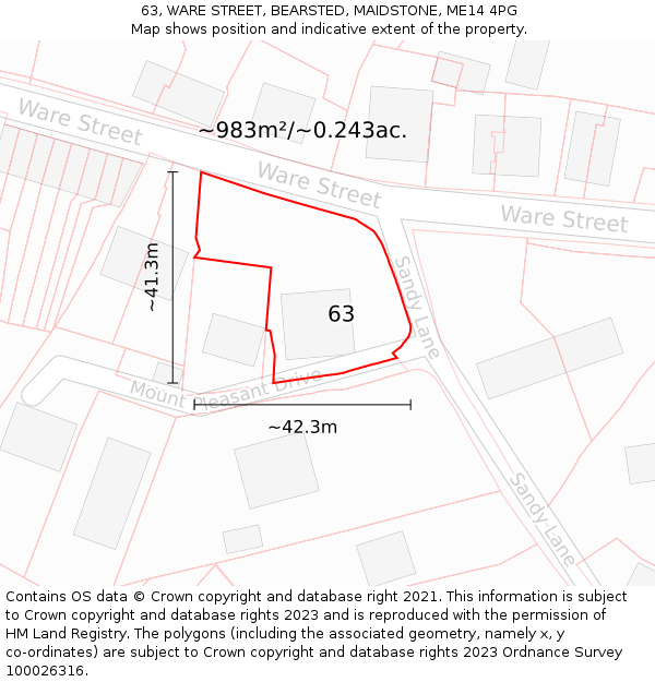 63, WARE STREET, BEARSTED, MAIDSTONE, ME14 4PG: Plot and title map