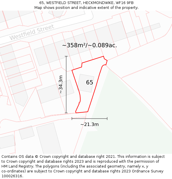 65, WESTFIELD STREET, HECKMONDWIKE, WF16 9FB: Plot and title map