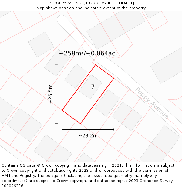 7, POPPY AVENUE, HUDDERSFIELD, HD4 7FJ: Plot and title map