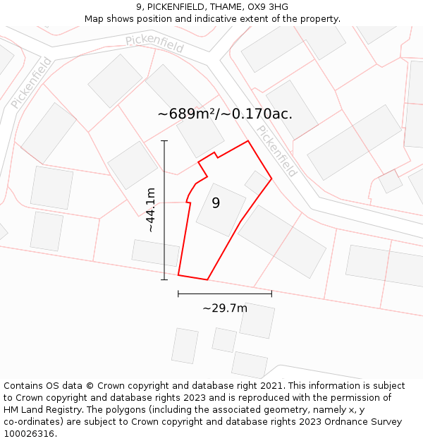 9, PICKENFIELD, THAME, OX9 3HG: Plot and title map