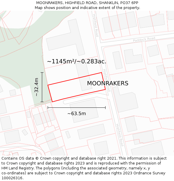MOONRAKERS, HIGHFIELD ROAD, SHANKLIN, PO37 6PP: Plot and title map