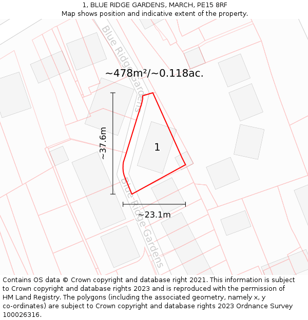 1, BLUE RIDGE GARDENS, MARCH, PE15 8RF: Plot and title map