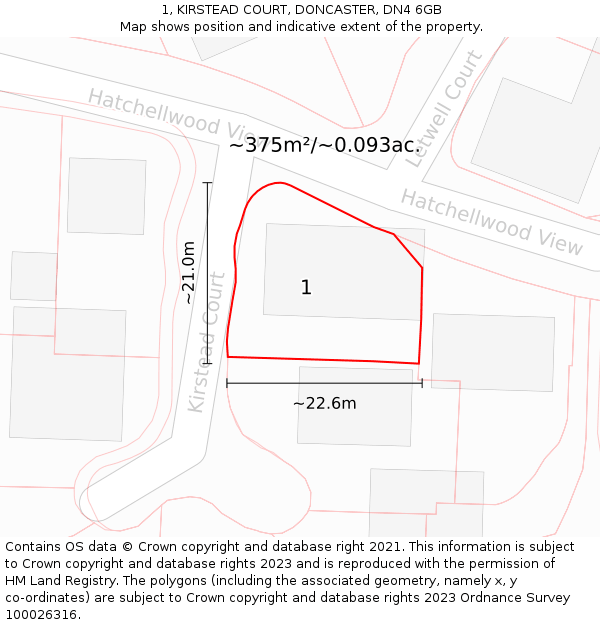 1, KIRSTEAD COURT, DONCASTER, DN4 6GB: Plot and title map