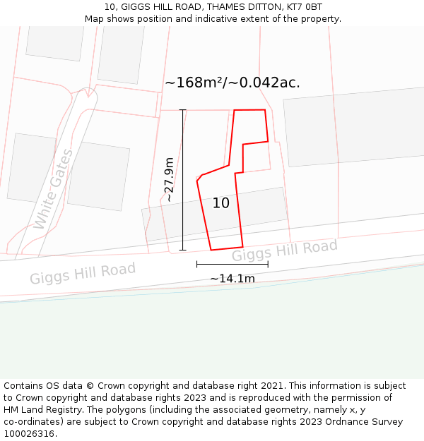 10, GIGGS HILL ROAD, THAMES DITTON, KT7 0BT: Plot and title map