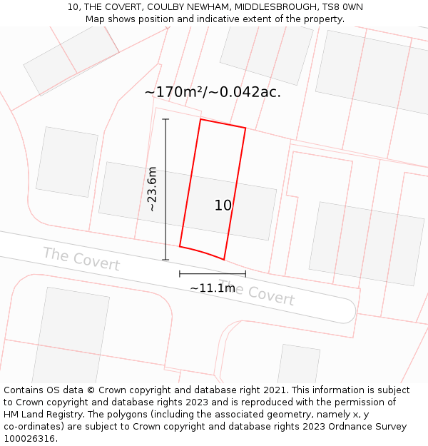 10, THE COVERT, COULBY NEWHAM, MIDDLESBROUGH, TS8 0WN: Plot and title map
