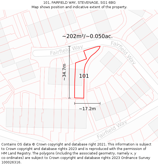 101, FAIRFIELD WAY, STEVENAGE, SG1 6BG: Plot and title map