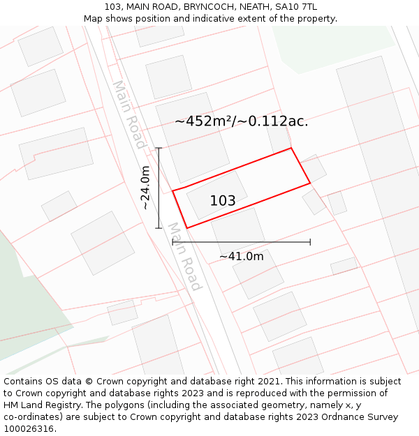 103, MAIN ROAD, BRYNCOCH, NEATH, SA10 7TL: Plot and title map