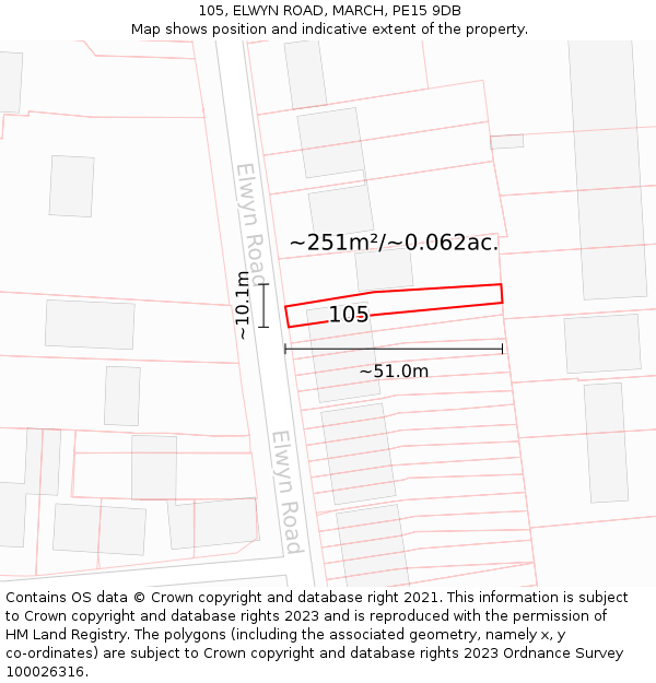105, ELWYN ROAD, MARCH, PE15 9DB: Plot and title map