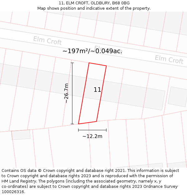 11, ELM CROFT, OLDBURY, B68 0BG: Plot and title map