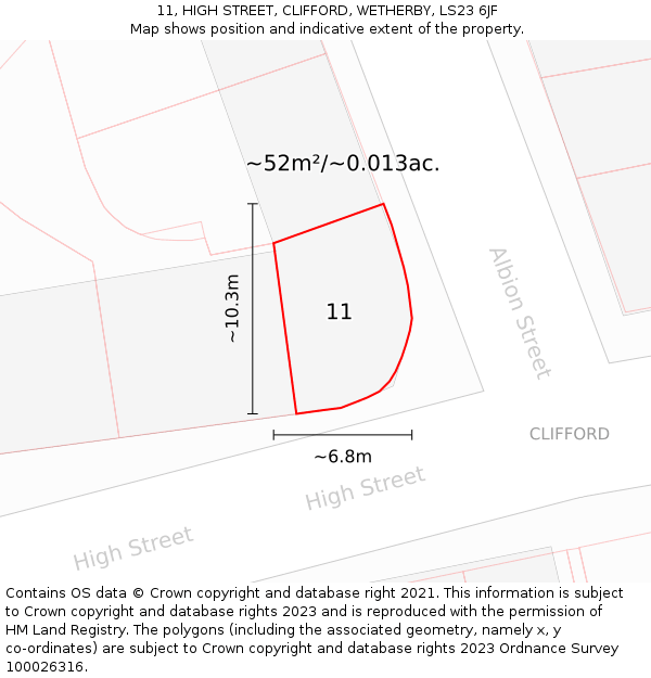 11, HIGH STREET, CLIFFORD, WETHERBY, LS23 6JF: Plot and title map
