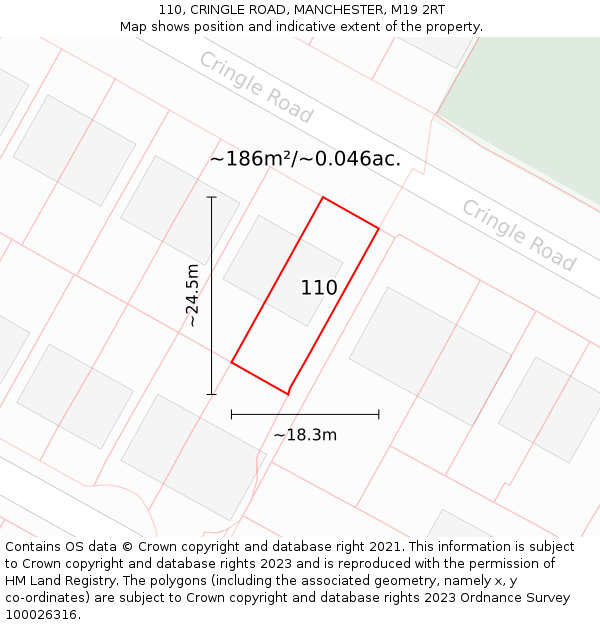 110, CRINGLE ROAD, MANCHESTER, M19 2RT: Plot and title map