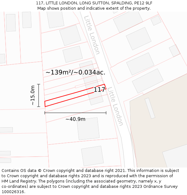 117, LITTLE LONDON, LONG SUTTON, SPALDING, PE12 9LF: Plot and title map