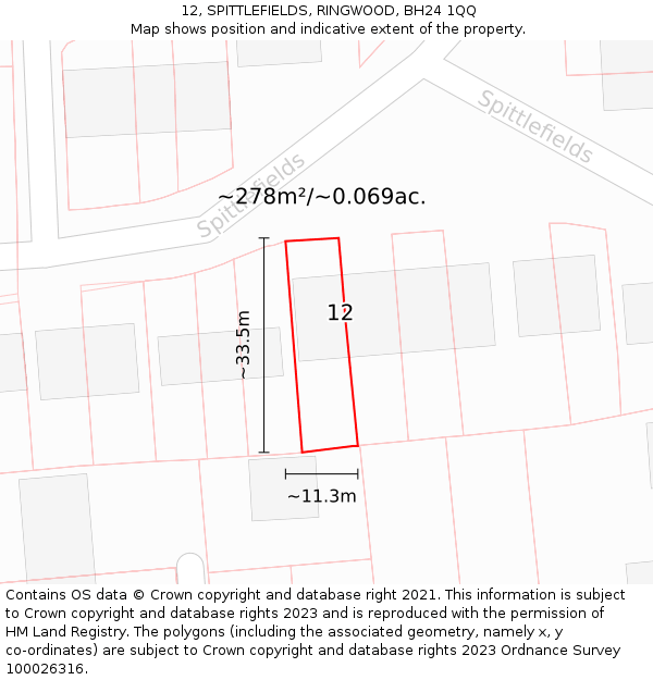 12, SPITTLEFIELDS, RINGWOOD, BH24 1QQ: Plot and title map