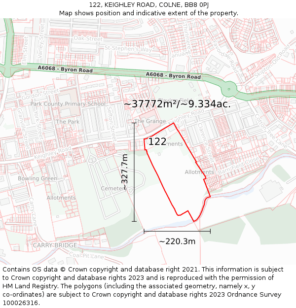 122, KEIGHLEY ROAD, COLNE, BB8 0PJ: Plot and title map