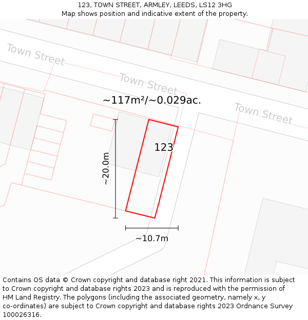 123, TOWN STREET, ARMLEY, LEEDS, LS12 3HG: Plot and title map