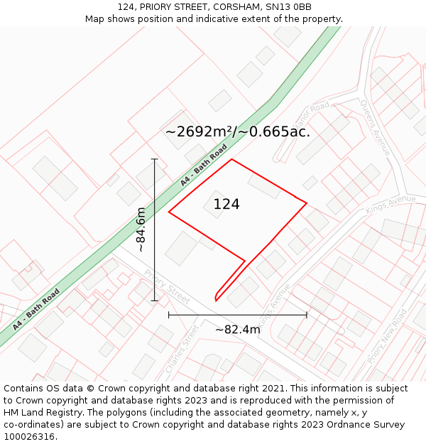 124, PRIORY STREET, CORSHAM, SN13 0BB: Plot and title map