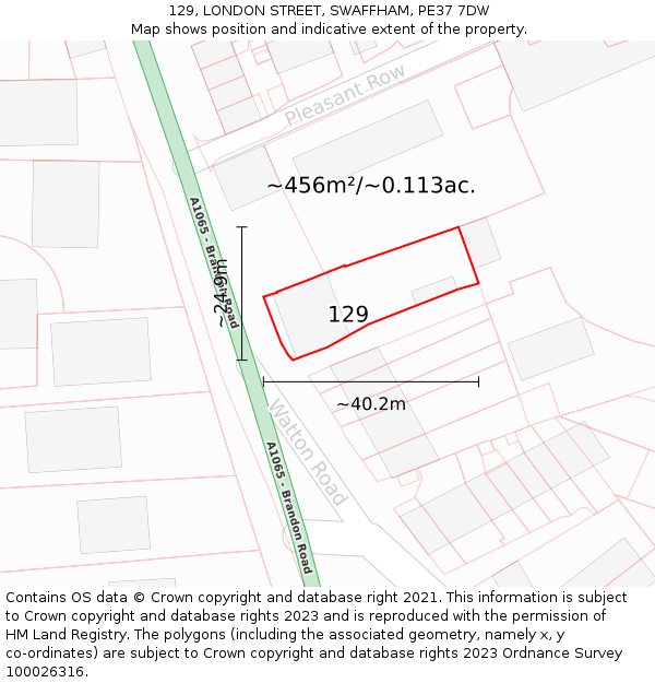 129, LONDON STREET, SWAFFHAM, PE37 7DW: Plot and title map