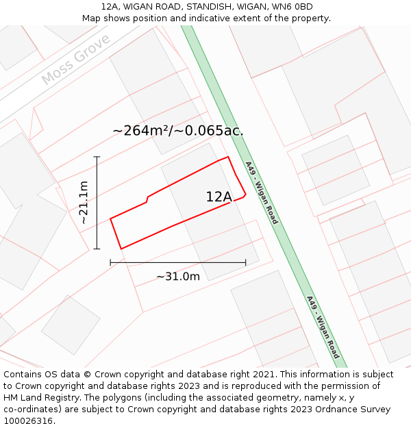 12A, WIGAN ROAD, STANDISH, WIGAN, WN6 0BD: Plot and title map