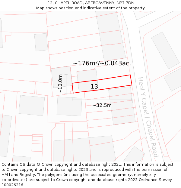 13, CHAPEL ROAD, ABERGAVENNY, NP7 7DN: Plot and title map