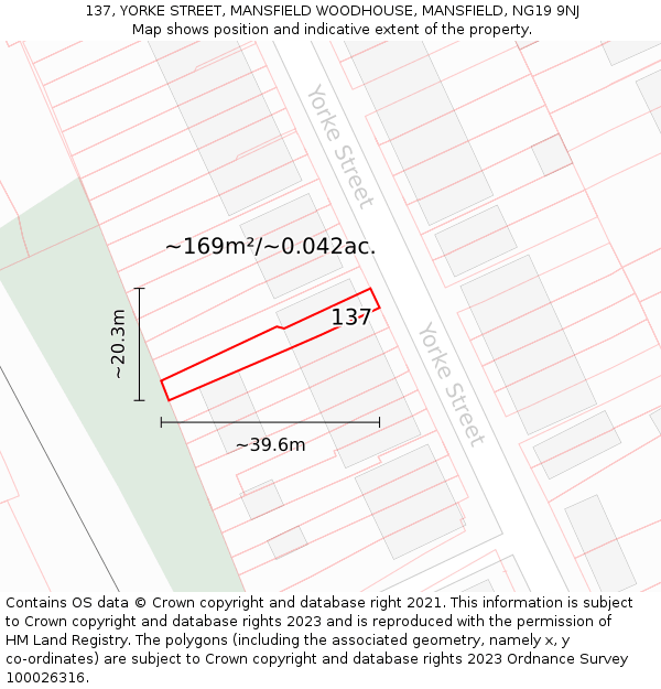 137, YORKE STREET, MANSFIELD WOODHOUSE, MANSFIELD, NG19 9NJ: Plot and title map