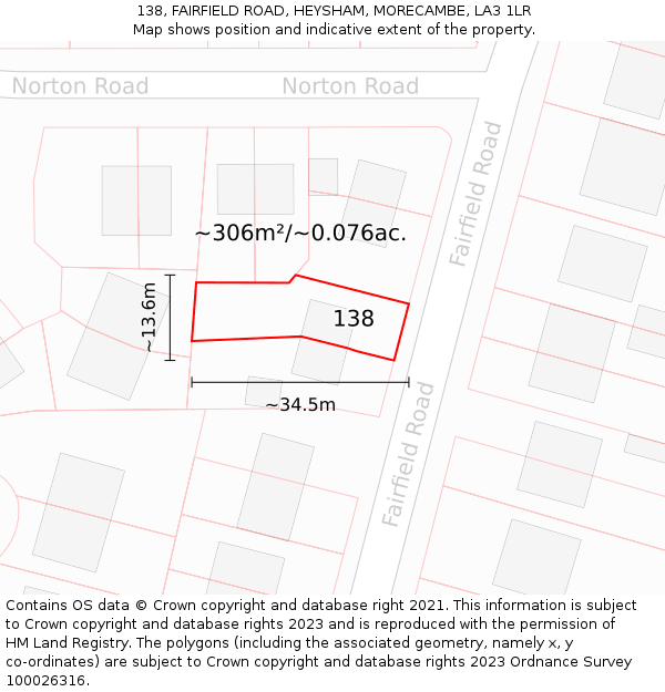 138, FAIRFIELD ROAD, HEYSHAM, MORECAMBE, LA3 1LR: Plot and title map
