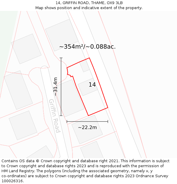 14, GRIFFIN ROAD, THAME, OX9 3LB: Plot and title map