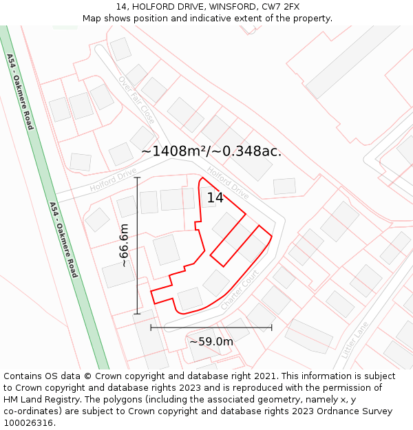 14, HOLFORD DRIVE, WINSFORD, CW7 2FX: Plot and title map