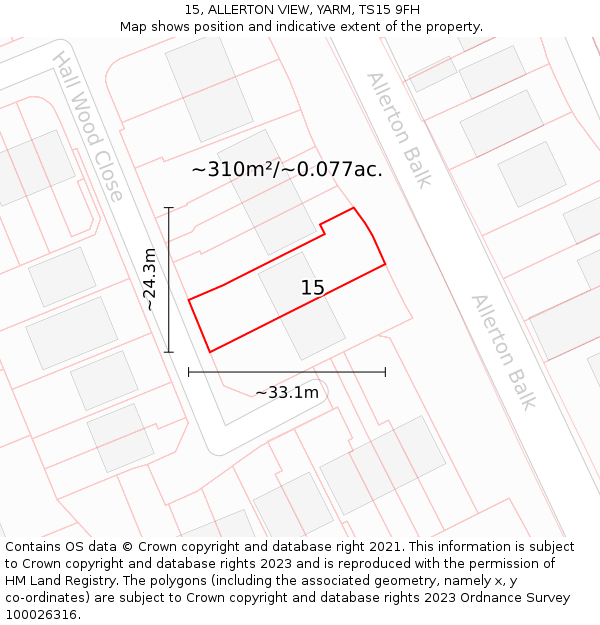 15, ALLERTON VIEW, YARM, TS15 9FH: Plot and title map