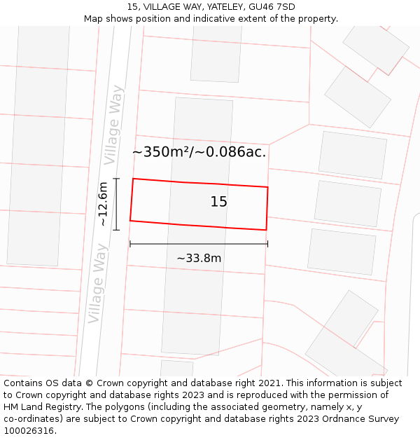 15, VILLAGE WAY, YATELEY, GU46 7SD: Plot and title map