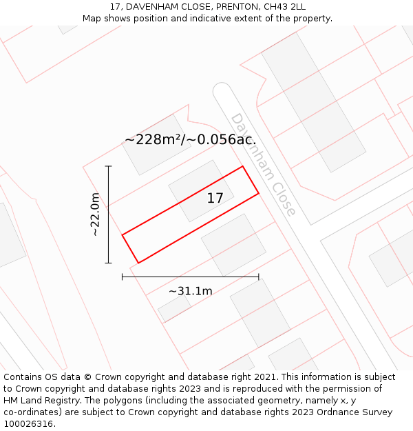 17, DAVENHAM CLOSE, PRENTON, CH43 2LL: Plot and title map