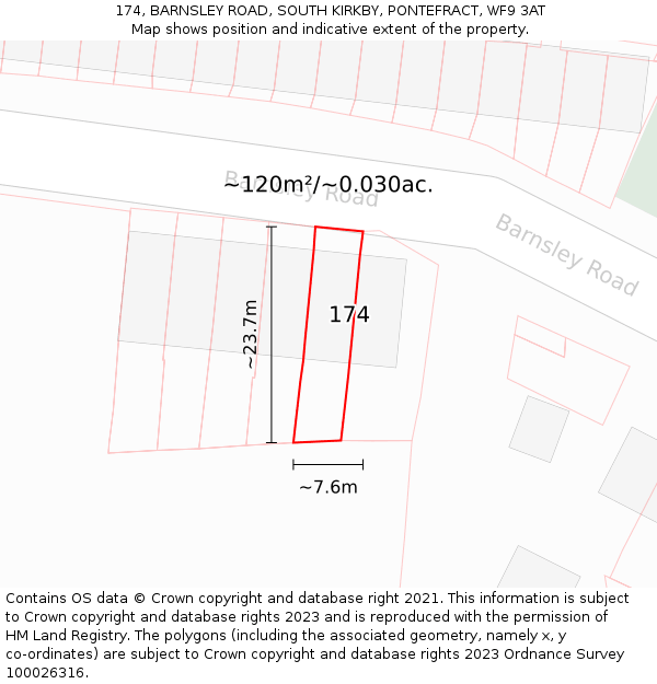 174, BARNSLEY ROAD, SOUTH KIRKBY, PONTEFRACT, WF9 3AT: Plot and title map