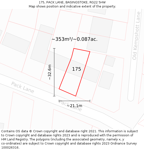 175, PACK LANE, BASINGSTOKE, RG22 5HW: Plot and title map