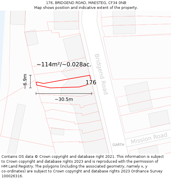 176, BRIDGEND ROAD, MAESTEG, CF34 0NB: Plot and title map