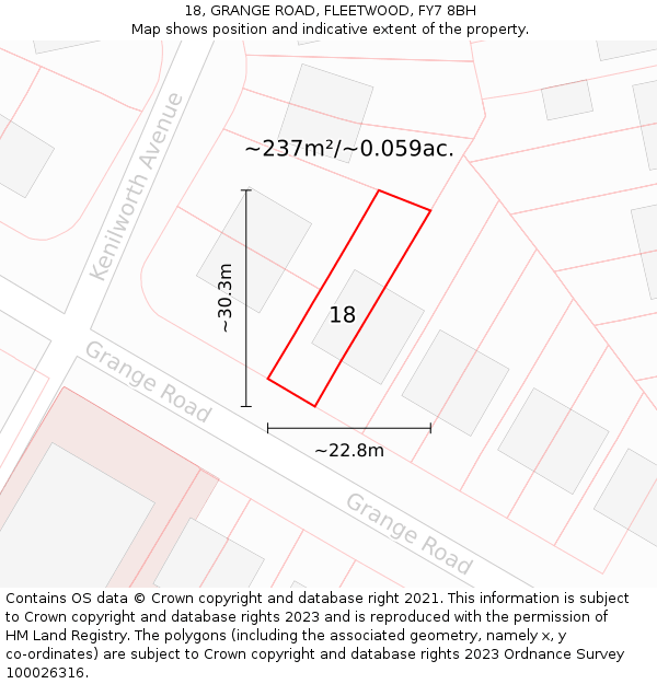18, GRANGE ROAD, FLEETWOOD, FY7 8BH: Plot and title map