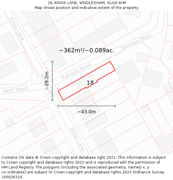 18, KINGS LANE, WINDLESHAM, GU20 6HR: Plot and title map