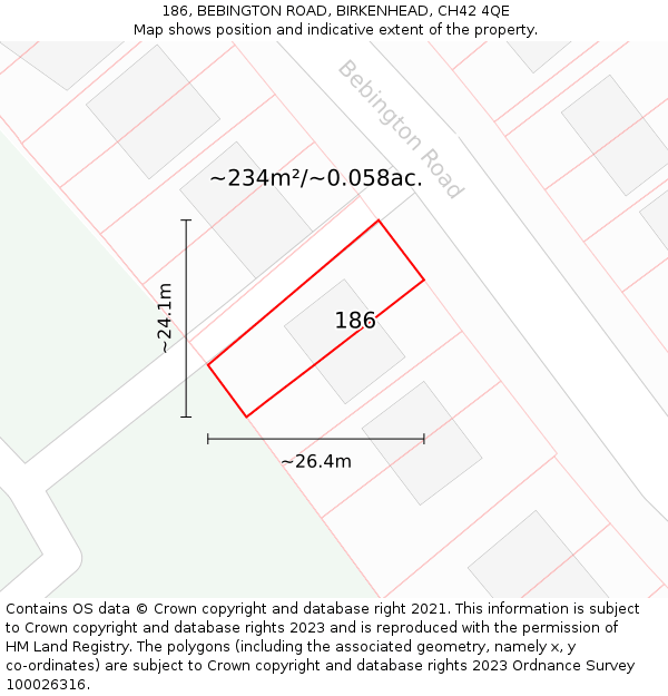 186, BEBINGTON ROAD, BIRKENHEAD, CH42 4QE: Plot and title map