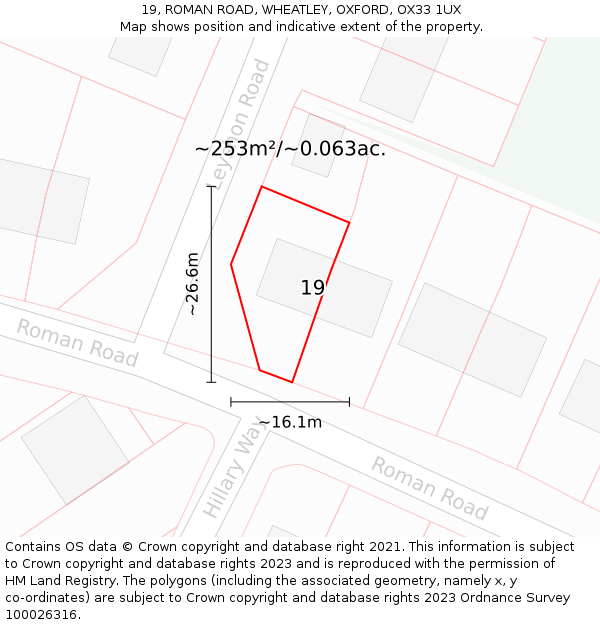 19, ROMAN ROAD, WHEATLEY, OXFORD, OX33 1UX: Plot and title map