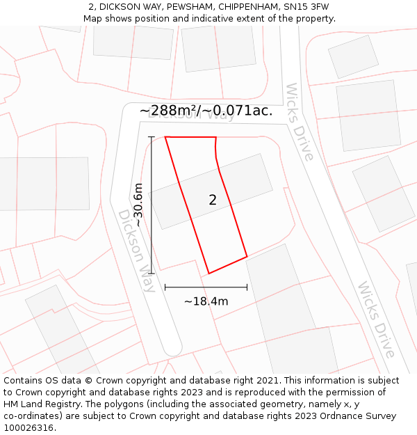 2, DICKSON WAY, PEWSHAM, CHIPPENHAM, SN15 3FW: Plot and title map