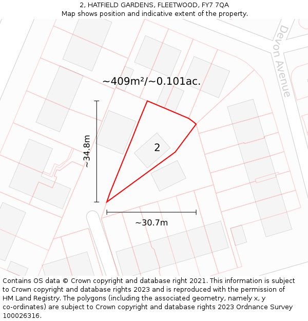 2, HATFIELD GARDENS, FLEETWOOD, FY7 7QA: Plot and title map
