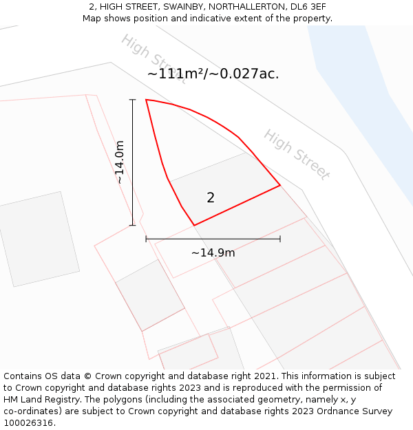 2, HIGH STREET, SWAINBY, NORTHALLERTON, DL6 3EF: Plot and title map