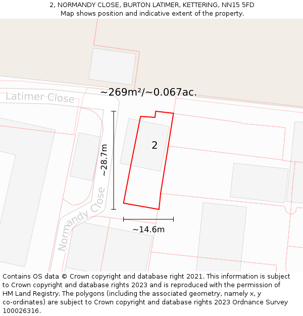 2, NORMANDY CLOSE, BURTON LATIMER, KETTERING, NN15 5FD: Plot and title map