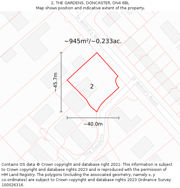 2, THE GARDENS, DONCASTER, DN4 6BL: Plot and title map