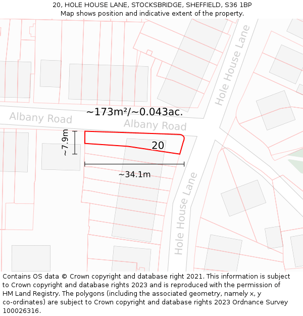 20, HOLE HOUSE LANE, STOCKSBRIDGE, SHEFFIELD, S36 1BP: Plot and title map