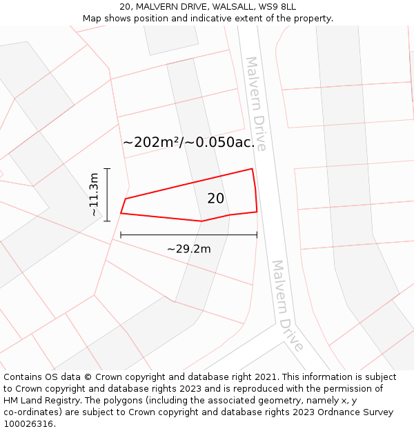 20, MALVERN DRIVE, WALSALL, WS9 8LL: Plot and title map