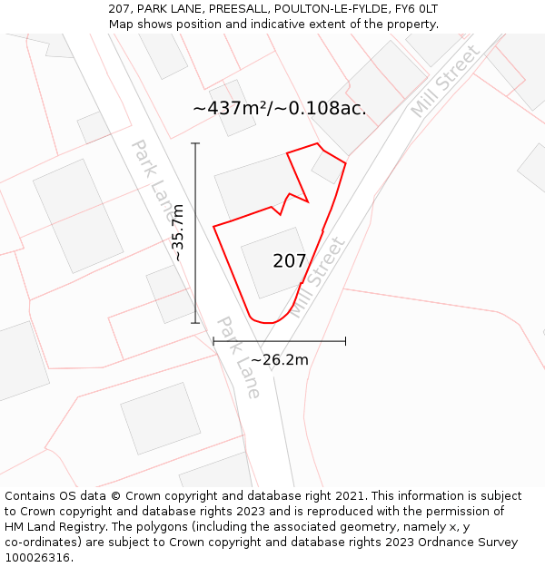207, PARK LANE, PREESALL, POULTON-LE-FYLDE, FY6 0LT: Plot and title map