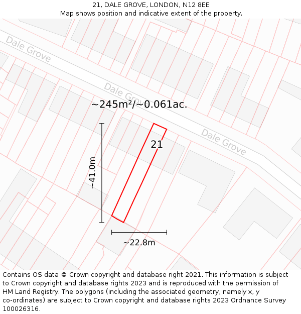 21, DALE GROVE, LONDON, N12 8EE: Plot and title map