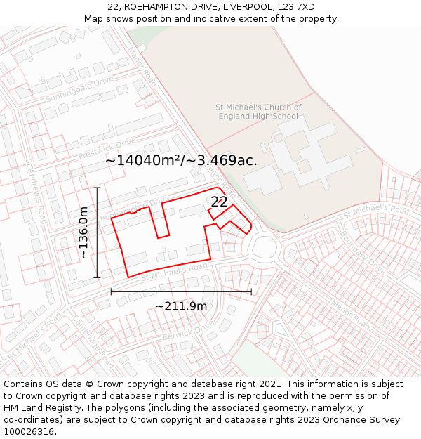 22, ROEHAMPTON DRIVE, LIVERPOOL, L23 7XD: Plot and title map