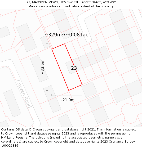 23, MARSDEN MEWS, HEMSWORTH, PONTEFRACT, WF9 4SY: Plot and title map